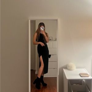 Side Slit Black Dress